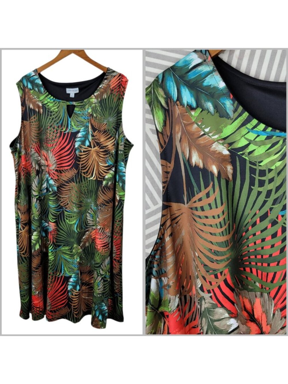 Catherines Shirt Dress Plus 3X 26/28W Stetchy Tropical Hawaiian Knee Length